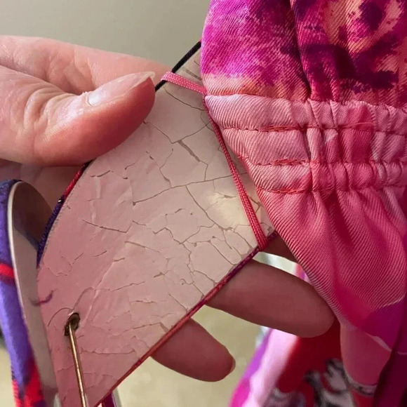 Louis Feraud 80s Vintage Pink 100% Silk Belted Sun Statue Print Dress 10 - Picture 4 of 12